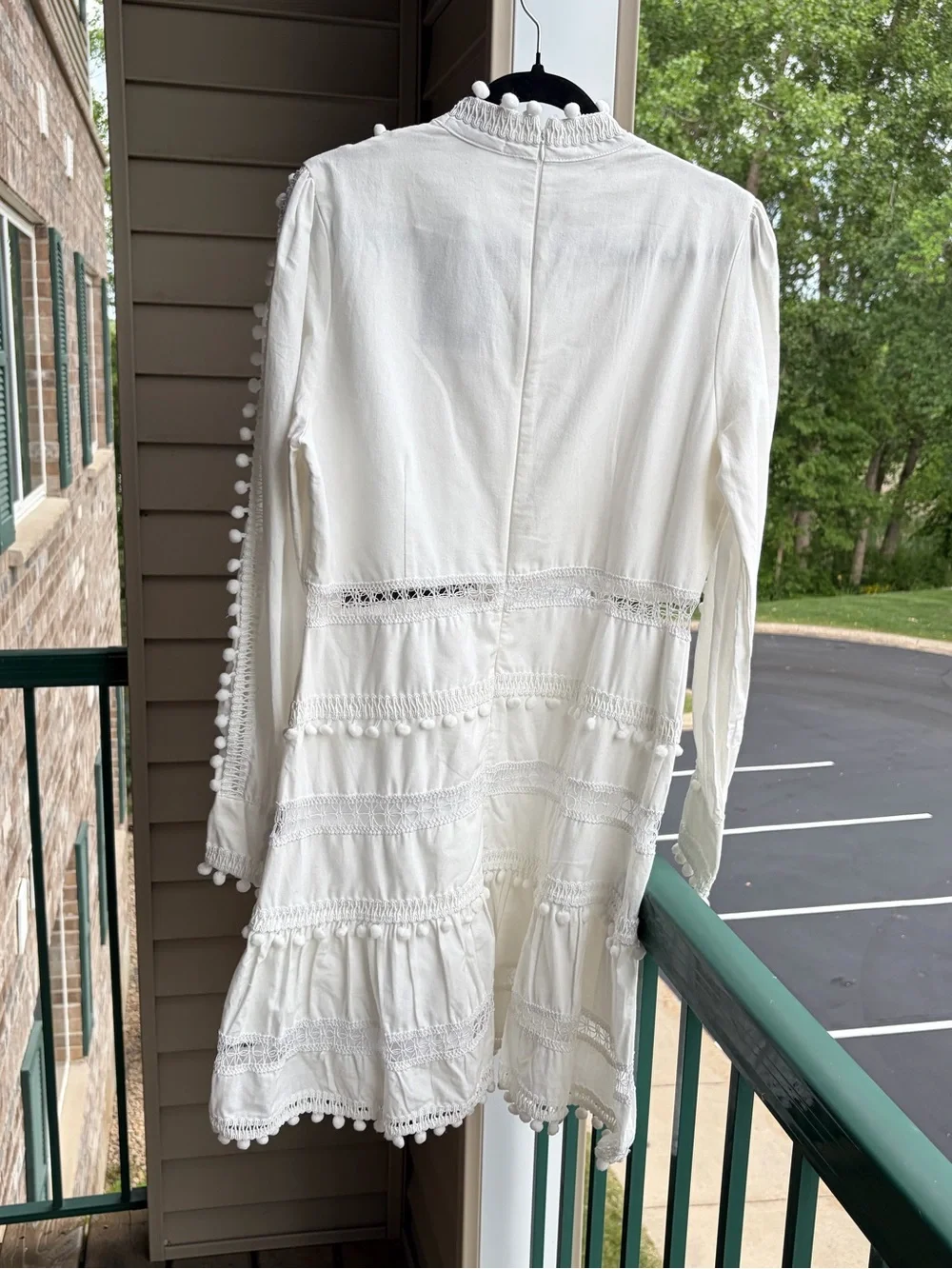 🆕🥥 Layered With Love White Pom Pom Lace Trim Mini Dress XL Boho Cottagecore - Picture 5 of 17